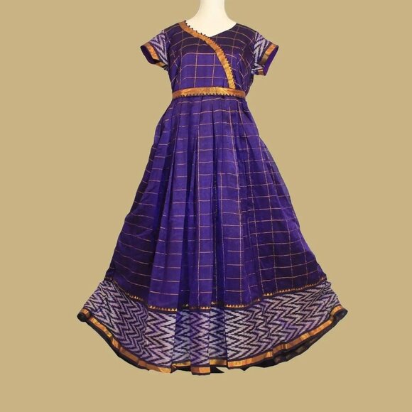 Purple Checker Silk Anarkali Dress | Muvvas Boutique - Picture 4 of 5